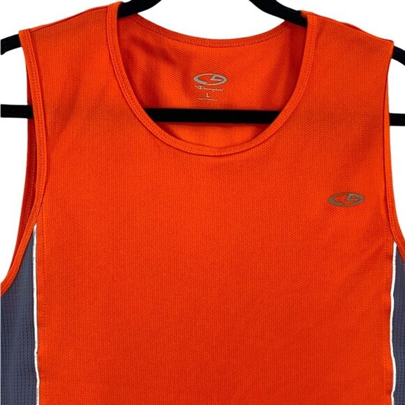Champion Tank Top Mens L Athletic Active Wear Workout Orange Grey Mesh - Picture 2 of 7